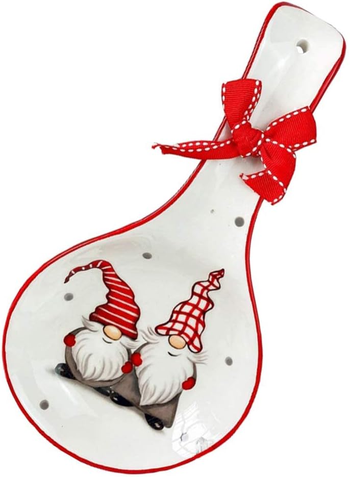 Christmas Gnome Ceramic Spoon Rest, White
