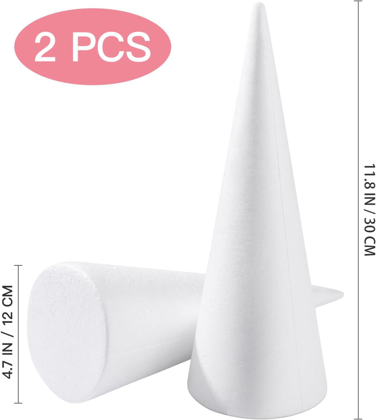 White Foam Craft Cones, 12 Inch, 2 Pack