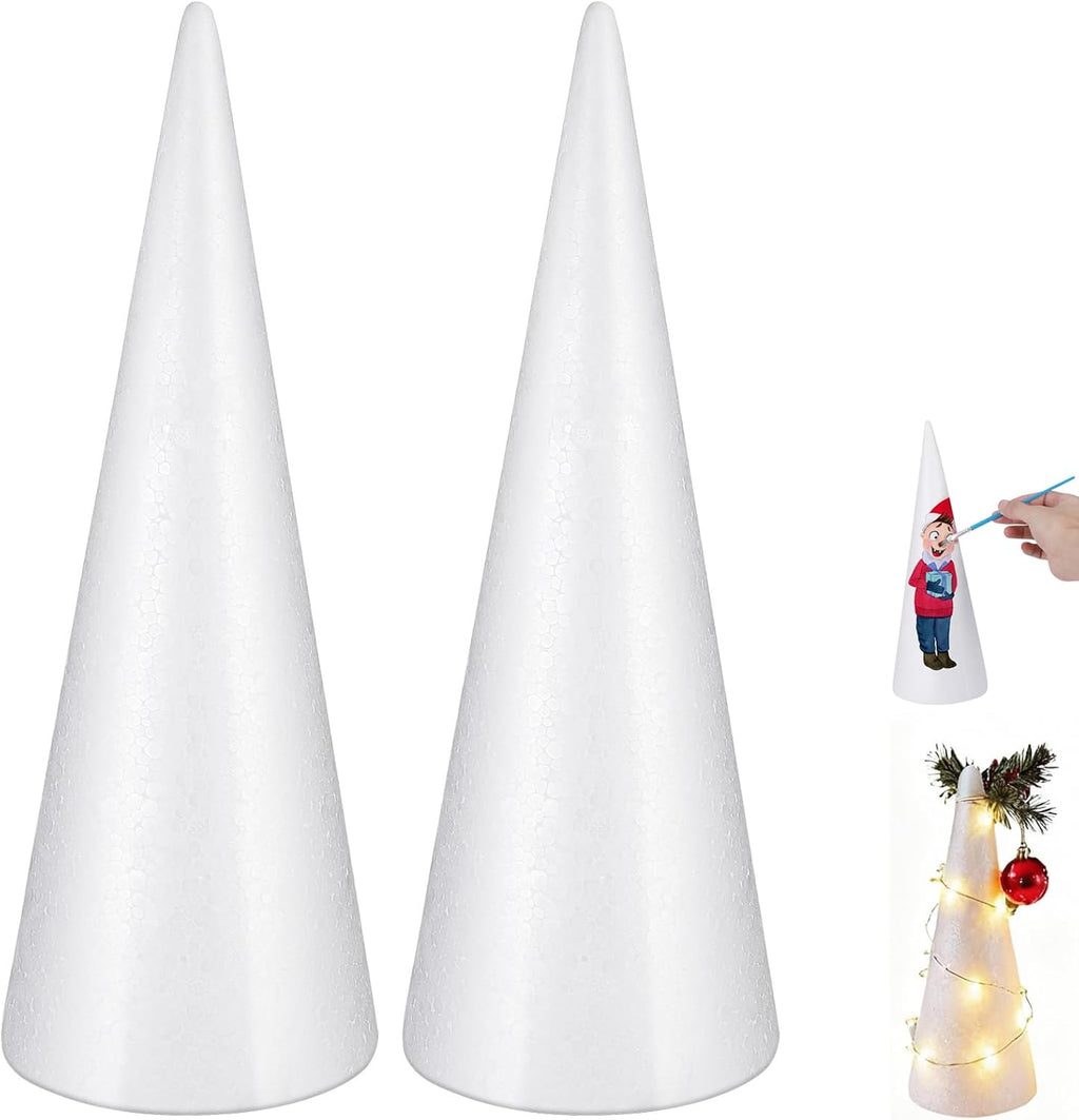White Foam Craft Cones, 12 Inch, 2 Pack
