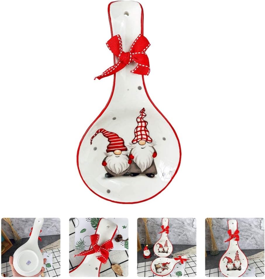 Christmas Gnome Ceramic Spoon Rest, White