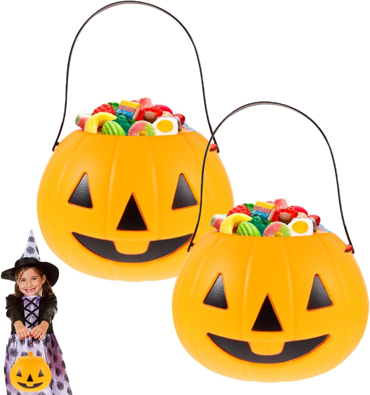 Halloween Pumpkin Plastic Candy Buckets, 2 Pack