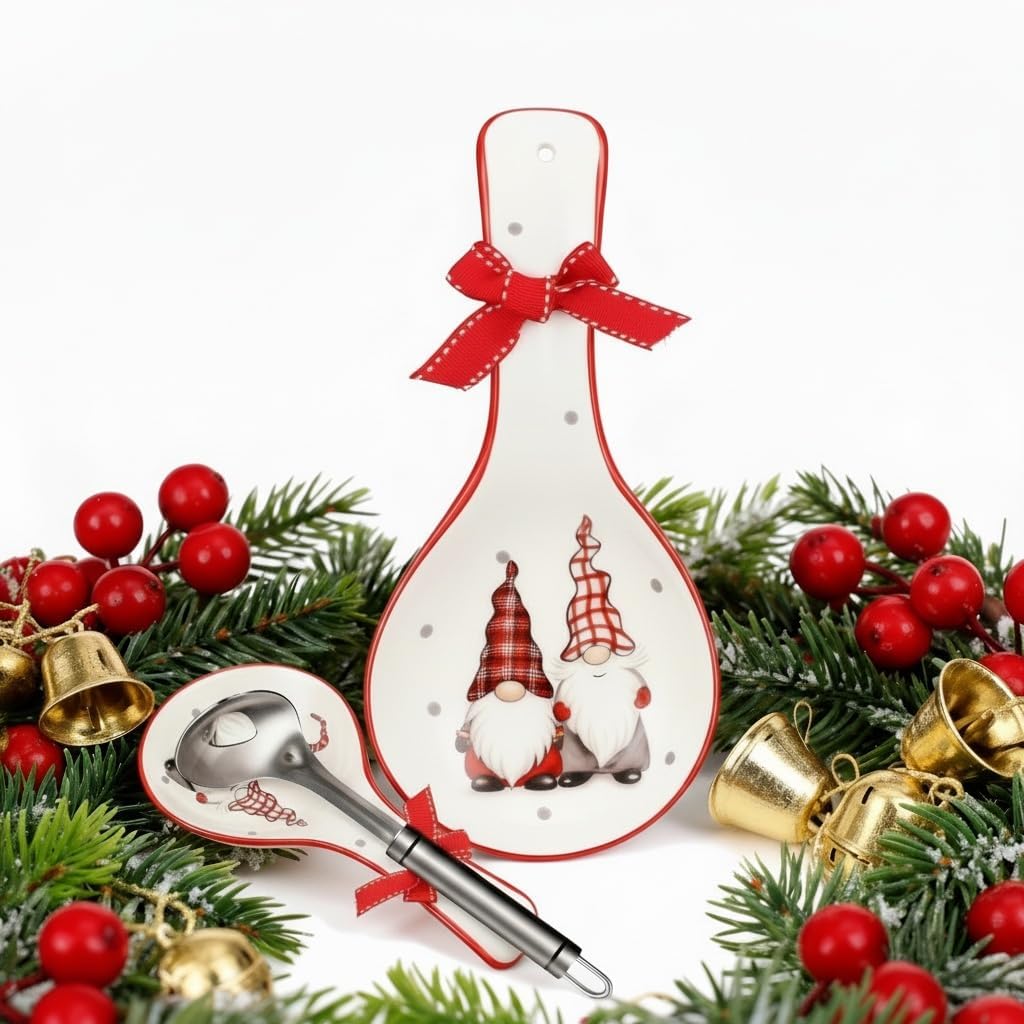 Christmas Gnome Ceramic Spoon Rest, White