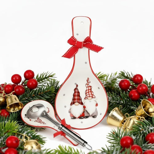 Christmas Gnome Ceramic Spoon Rest, White