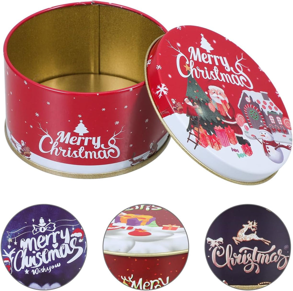 Christmas Round Metal Cookie Tins with Lids, 12 Pack