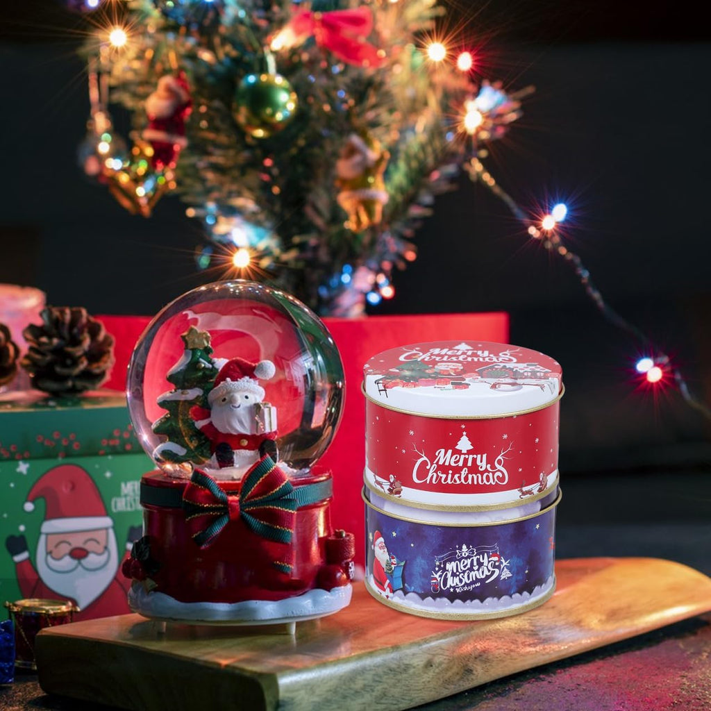 Christmas Round Metal Cookie Tins with Lids, 12 Pack
