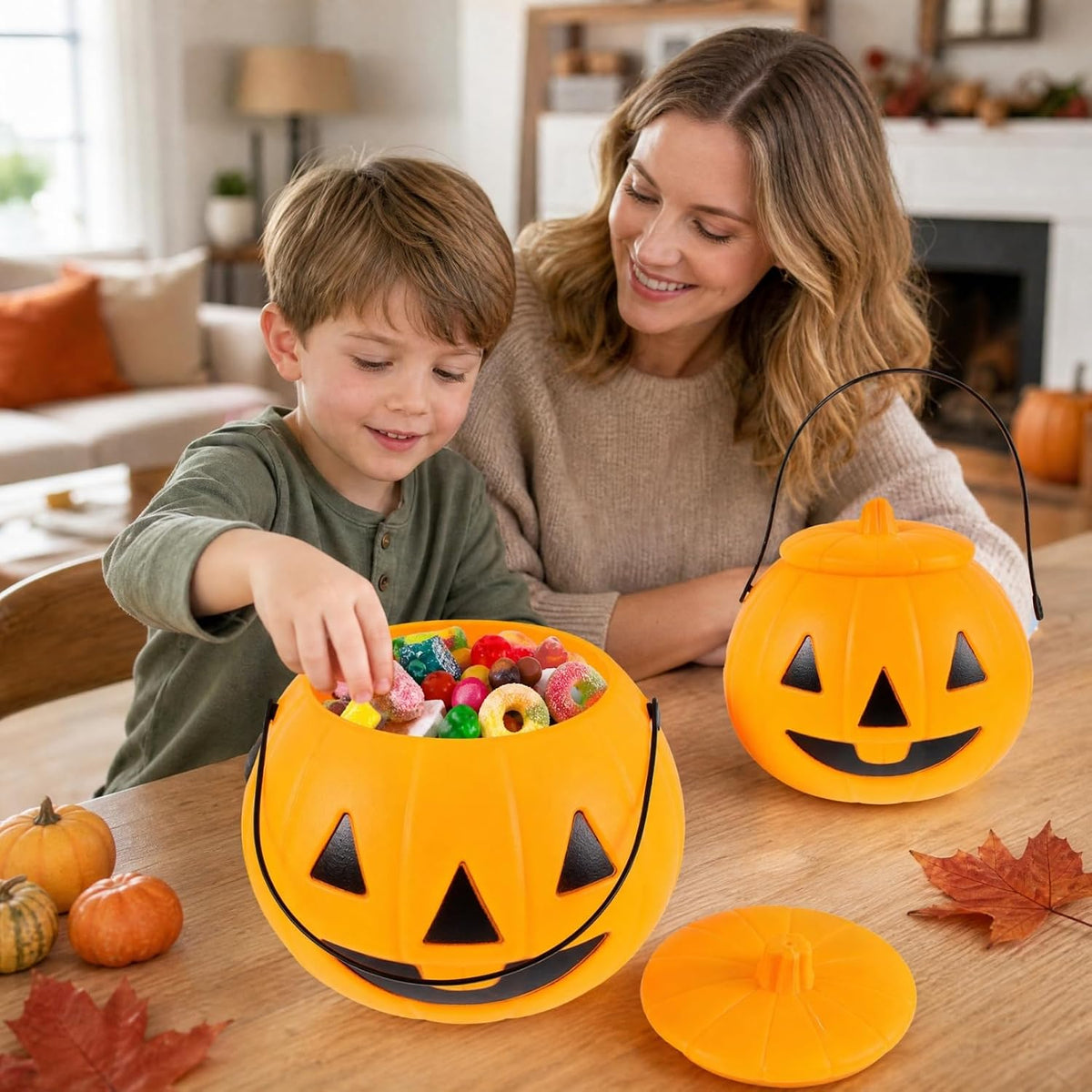 Halloween Pumpkin Plastic Candy Buckets, 2 Pack