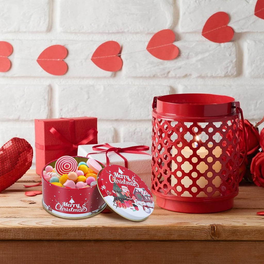 Christmas Round Metal Cookie Tins with Lids, 12 Pack