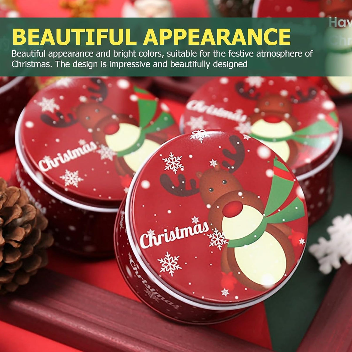 Christmas Round Metal Cookie Tins with Lids, 12 Pack