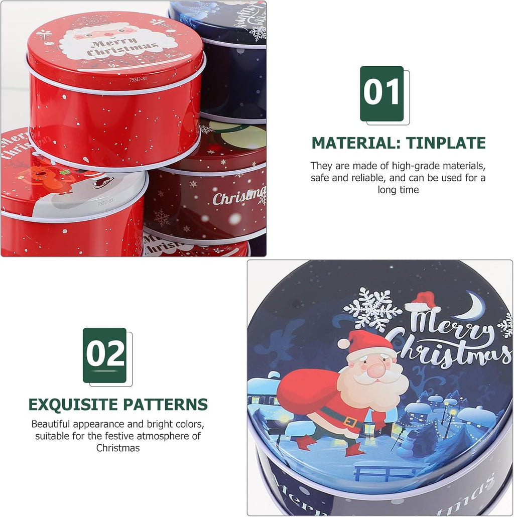 Christmas Round Metal Cookie Tins with Lids, 12 Pack