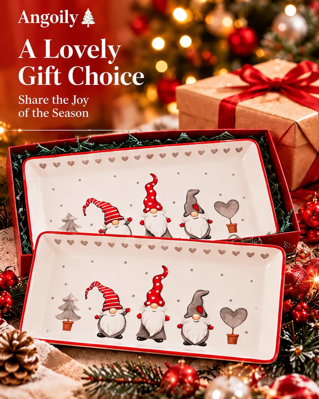 Christmas Gnome Ceramic Rectangular Serving Platter