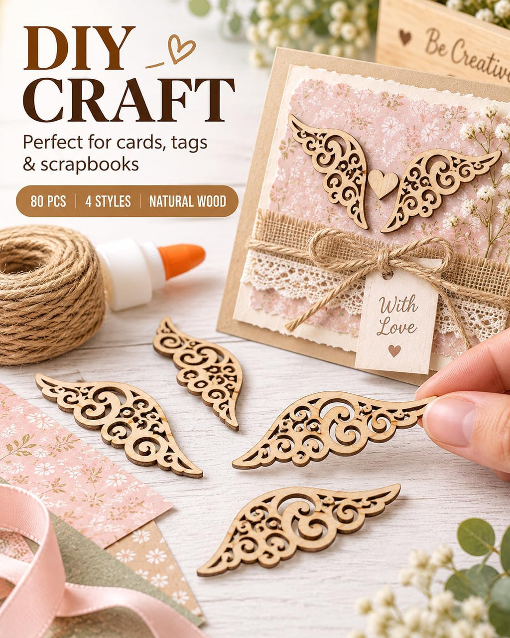 Unfinished Wood Angel Wing Cutouts, 80 Pack