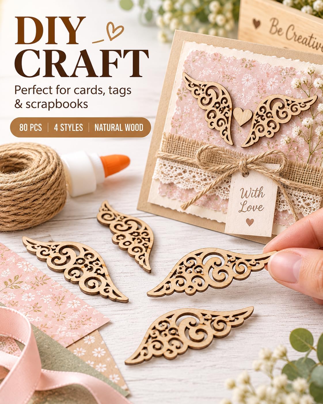 Unfinished Wood Angel Wing Cutouts, 80 Pack