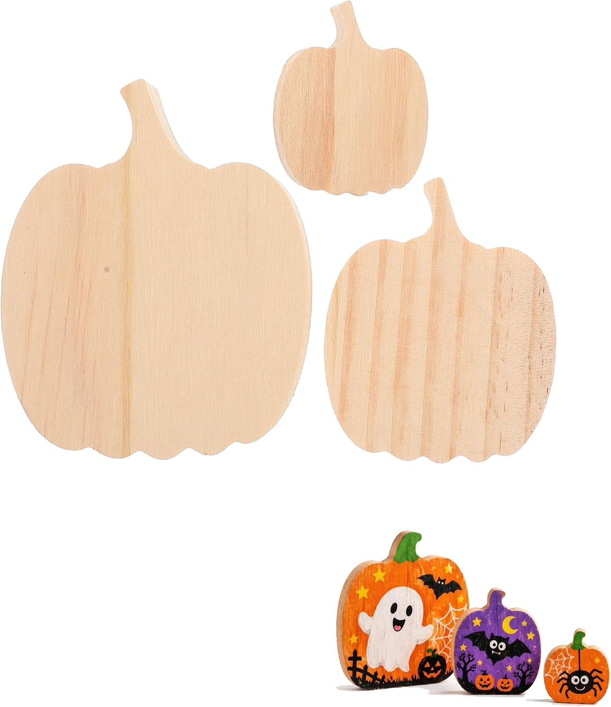 Unfinished Wood Pumpkin Craft Decorations, 3 Pack