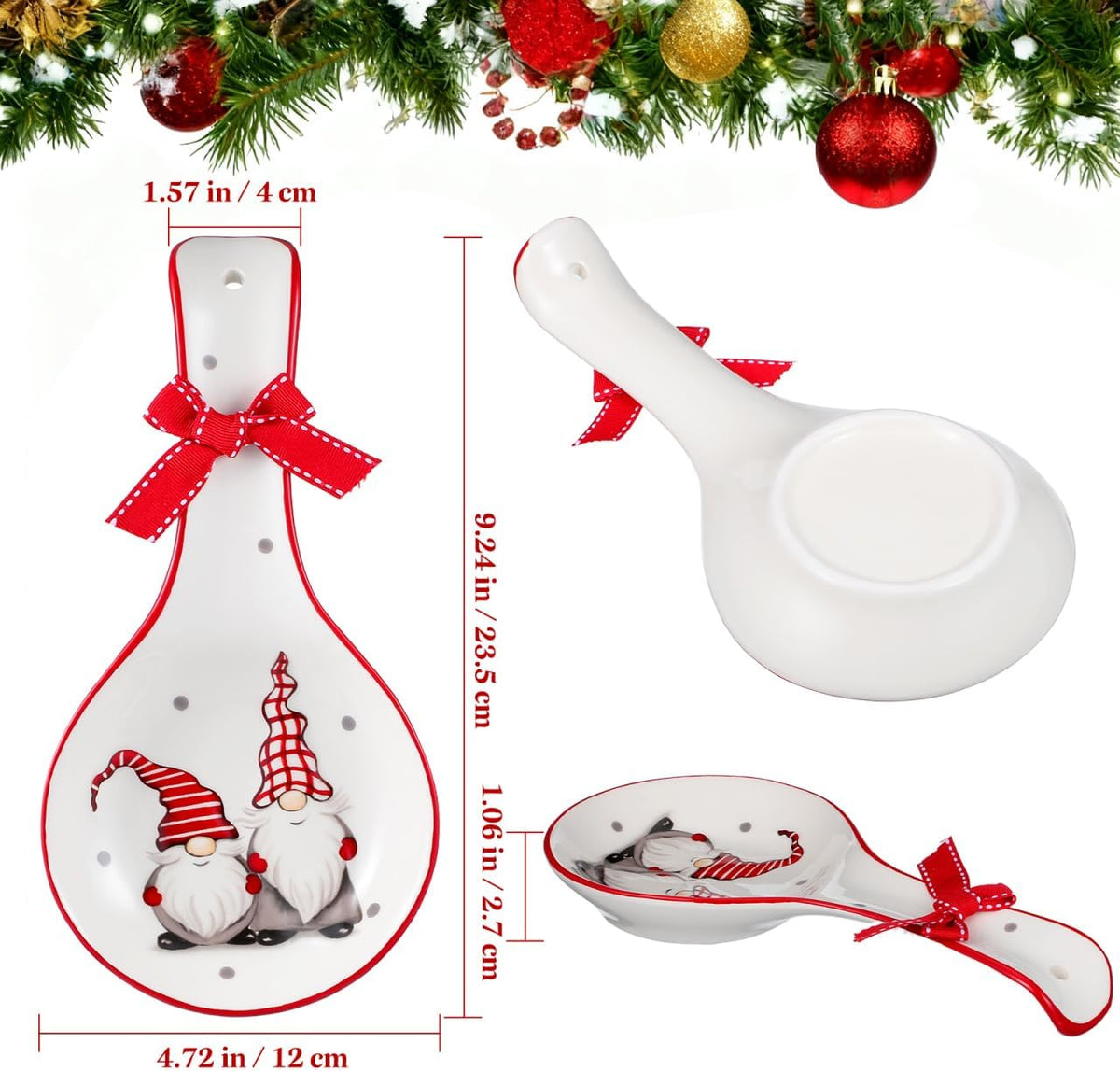 Christmas Gnome Ceramic Spoon Rest, White
