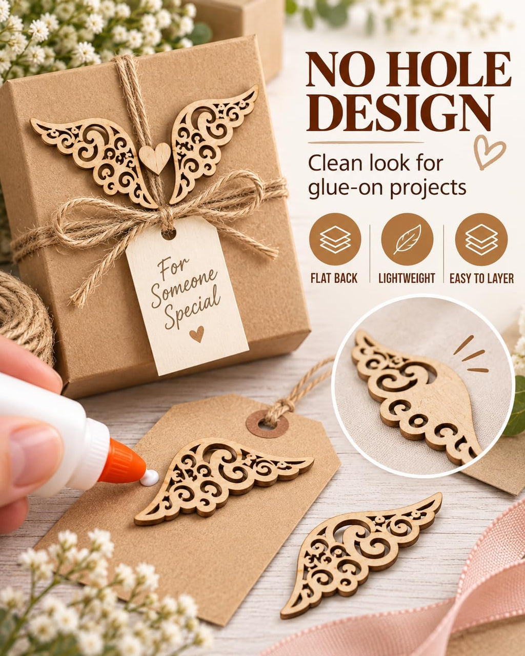 Unfinished Wood Angel Wing Cutouts, 80 Pack