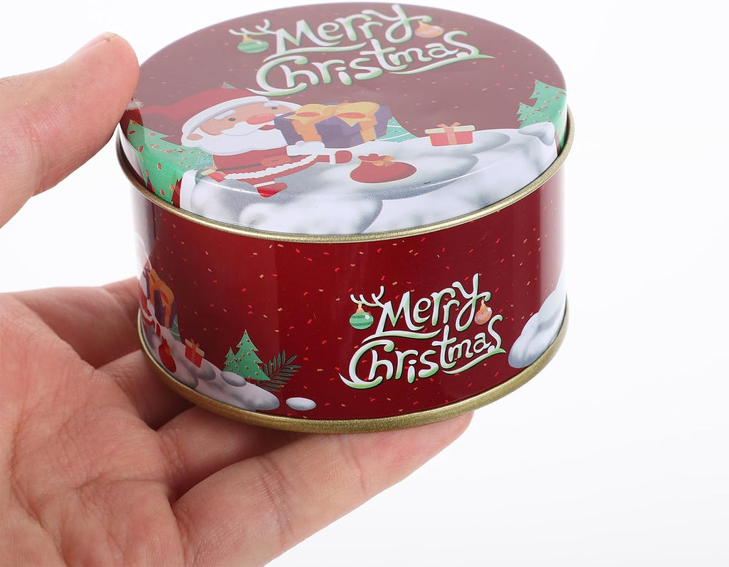 Christmas Round Metal Cookie Tins with Lids, 12 Pack