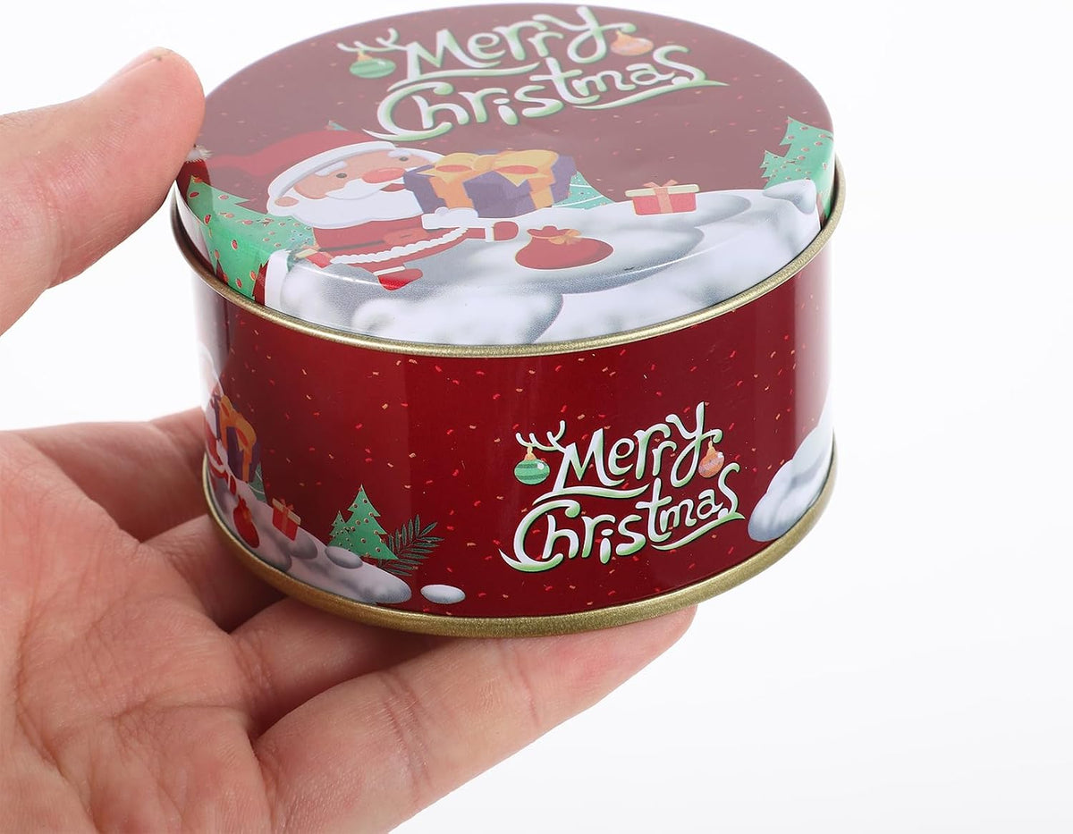 Christmas Round Metal Cookie Tins with Lids, 12 Pack