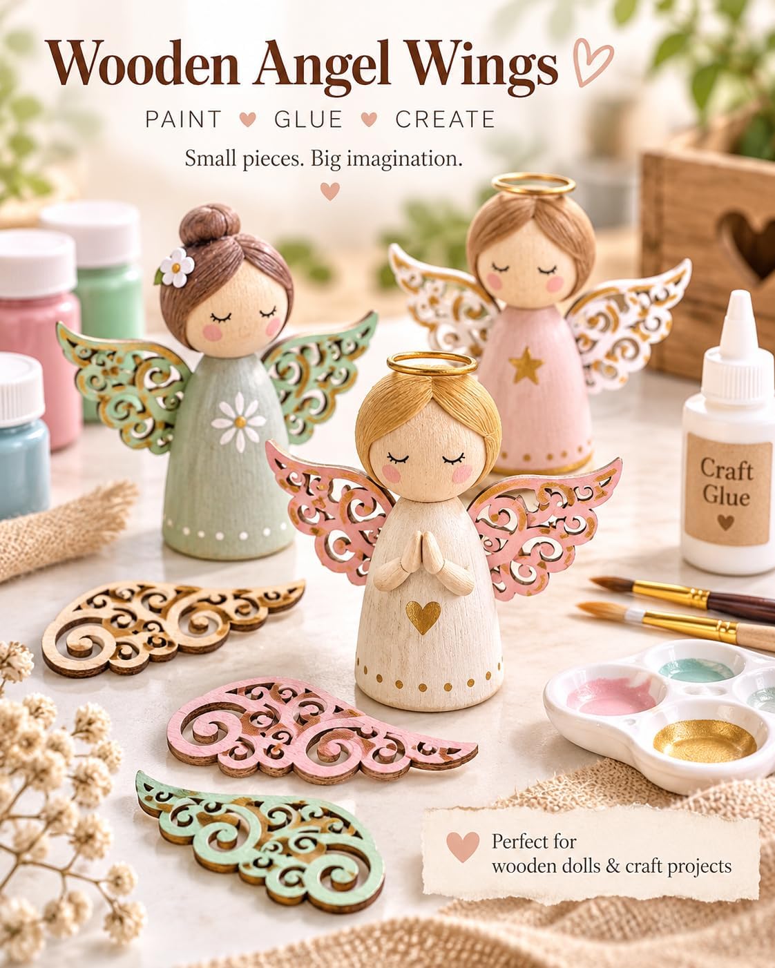 Unfinished Wood Angel Wing Cutouts, 80 Pack