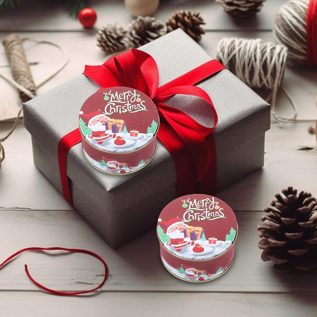 Christmas Round Metal Cookie Tins with Lids, 12 Pack